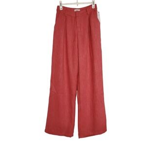 NWT‎ AURA Pink Blush Flowy Wide Leg Luxury High Rise Pleated Pants Dramatic Med